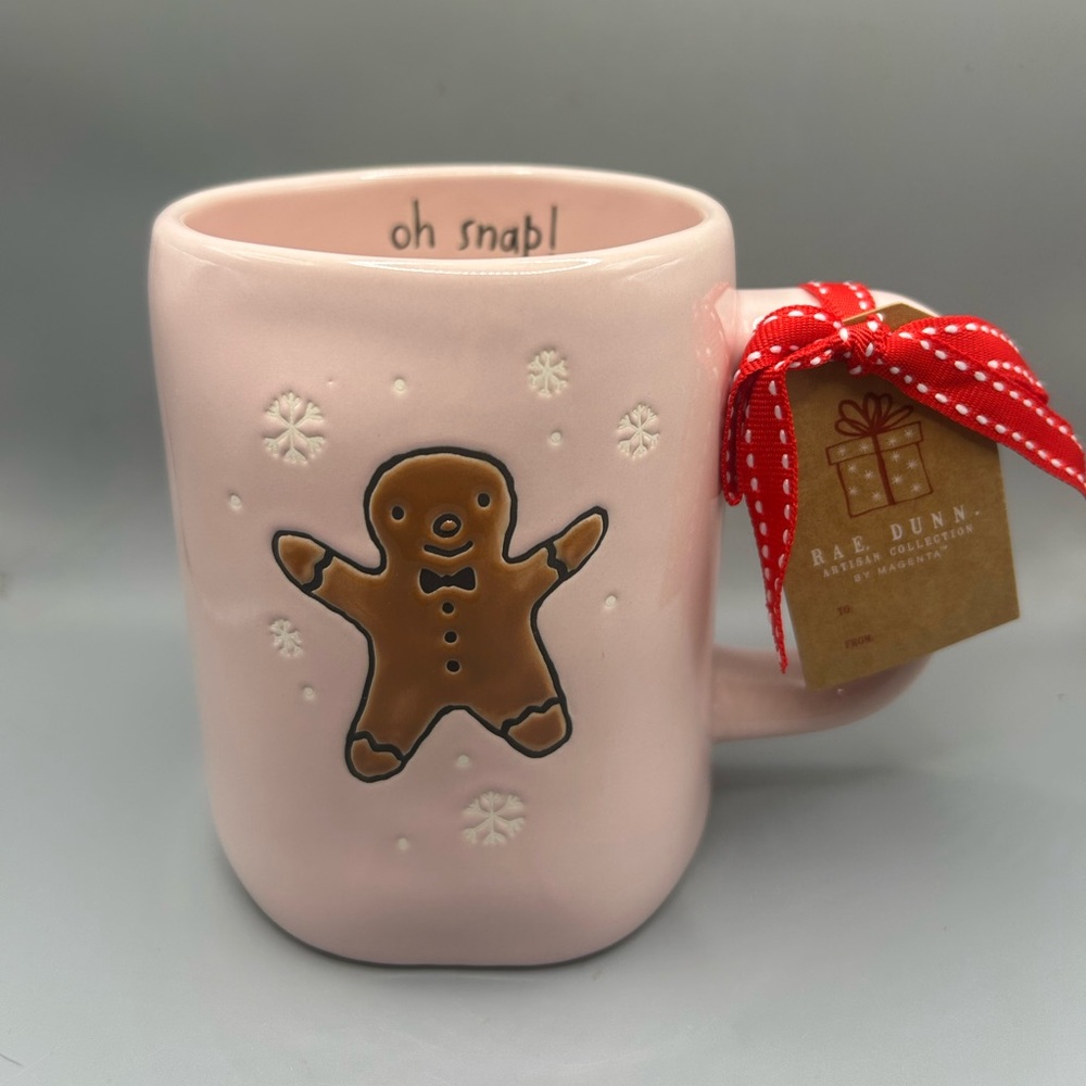 Rae Dunn Pink Gingerbread OH SNAP Mug CHRISTMAS 2025 Snowflakes NEW